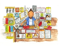 Original personalized picture cartoon finished and prior to framing